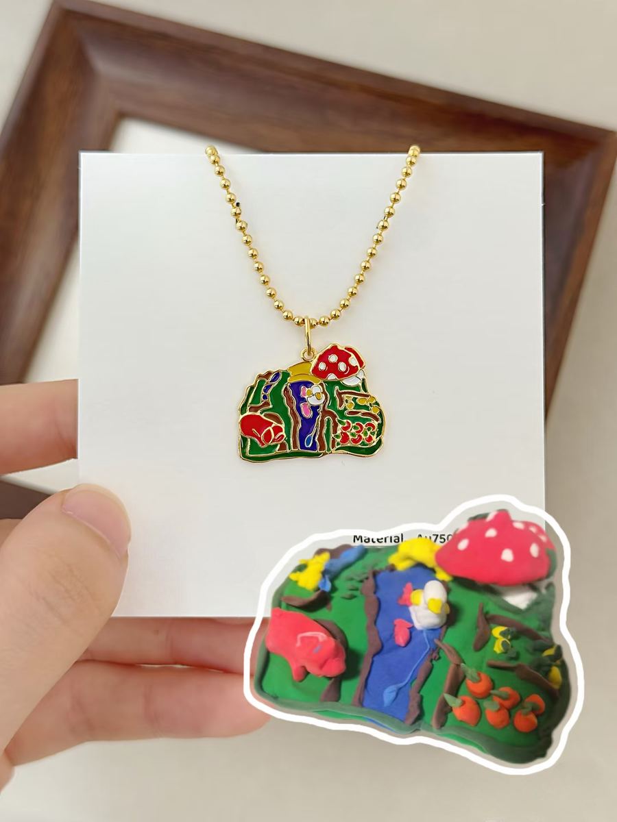 Clay garden as an enamel pendant