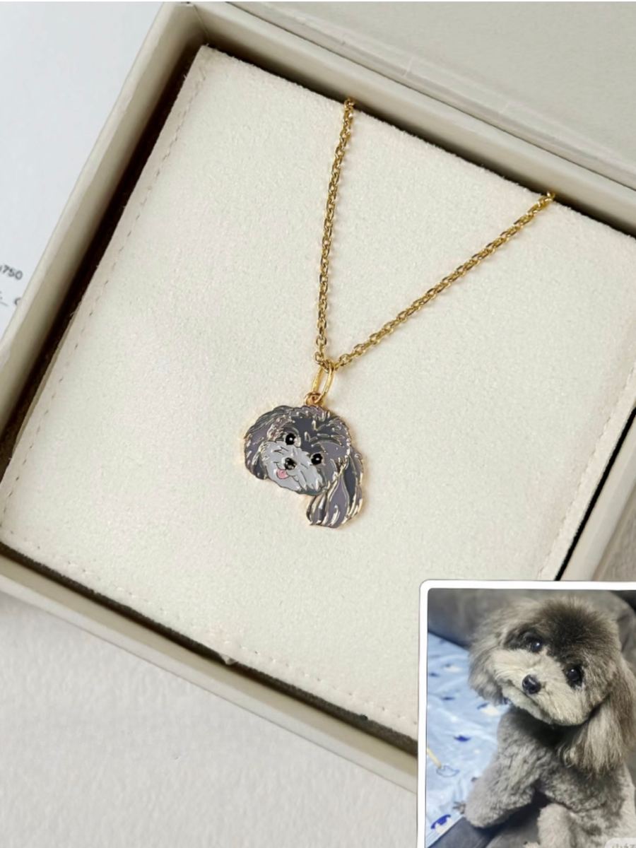 Poodle photo as a gold pendant