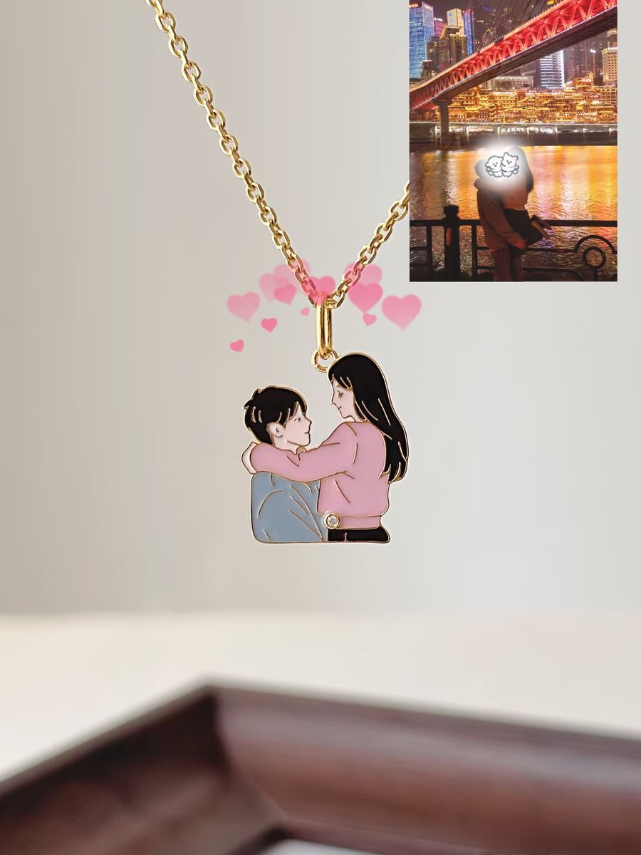 Engagement photo as an enamel pendant