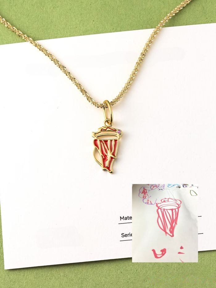 Ice cream cone doodle as a red enamel pendant