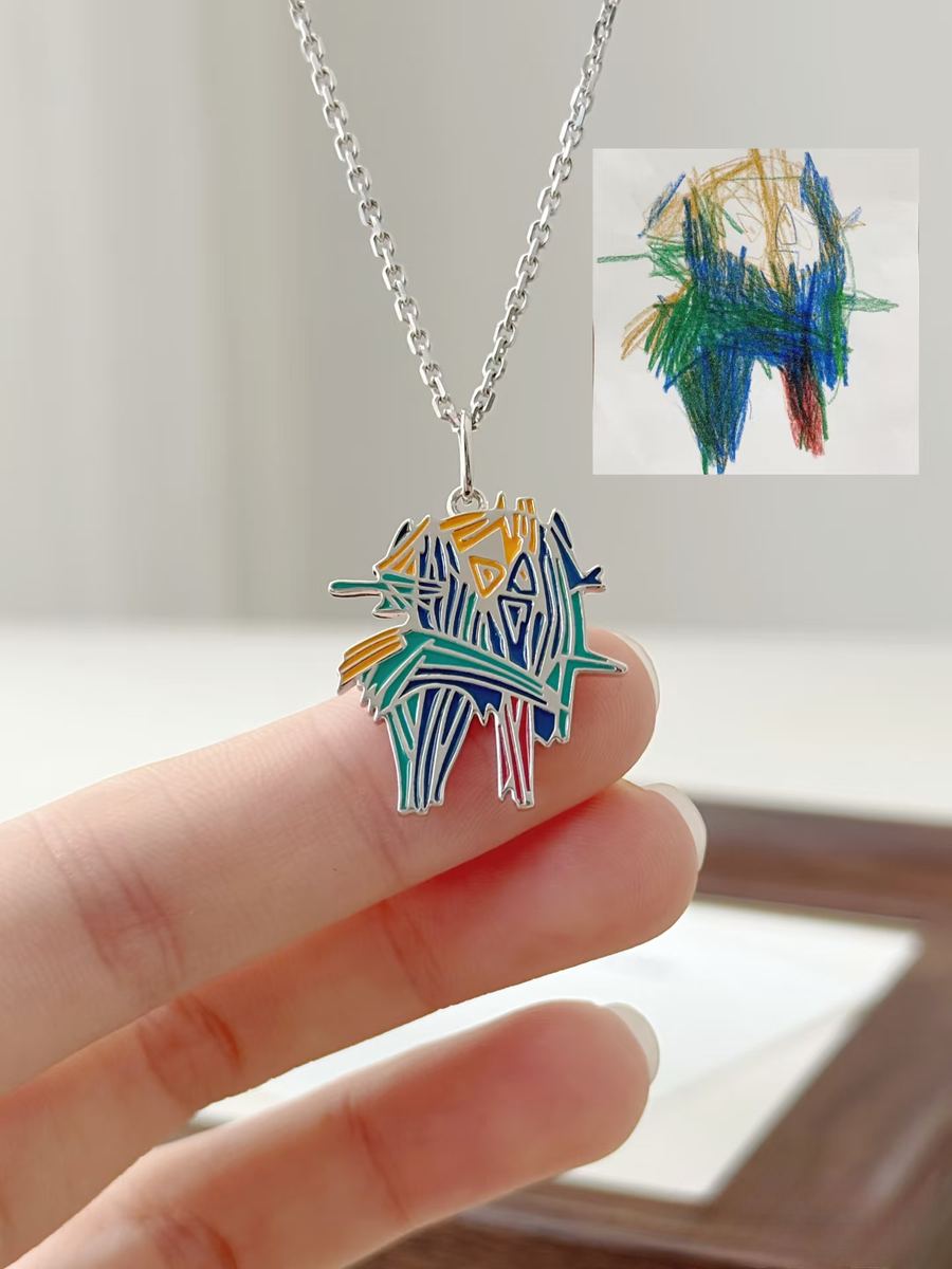 Blue and green scribble as a silver enamel pendant