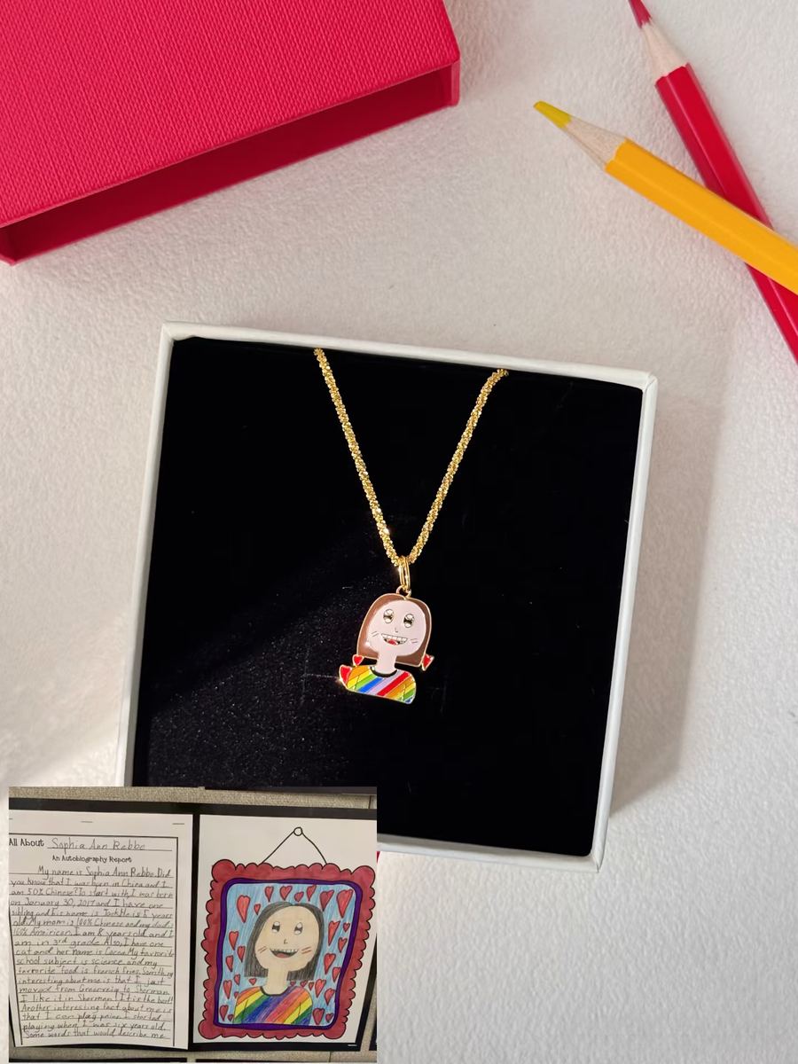 All about me school project as a gold pendant